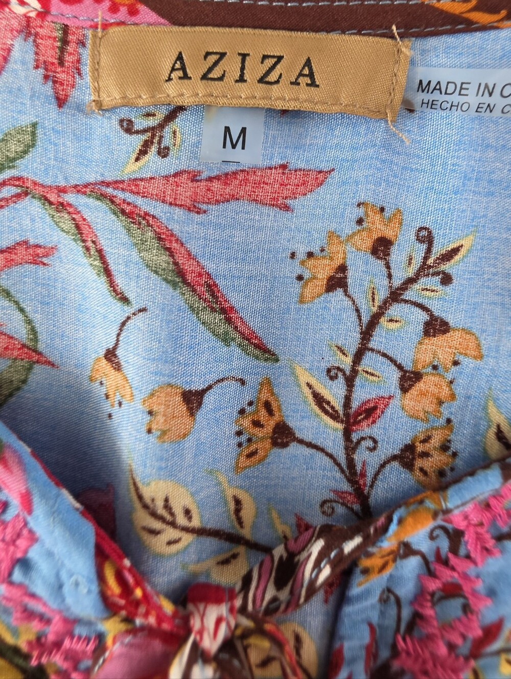 Aziza Embroidered Floral Tassel Tie Boho Tunic Blouse Medium - Picture 7 of 9